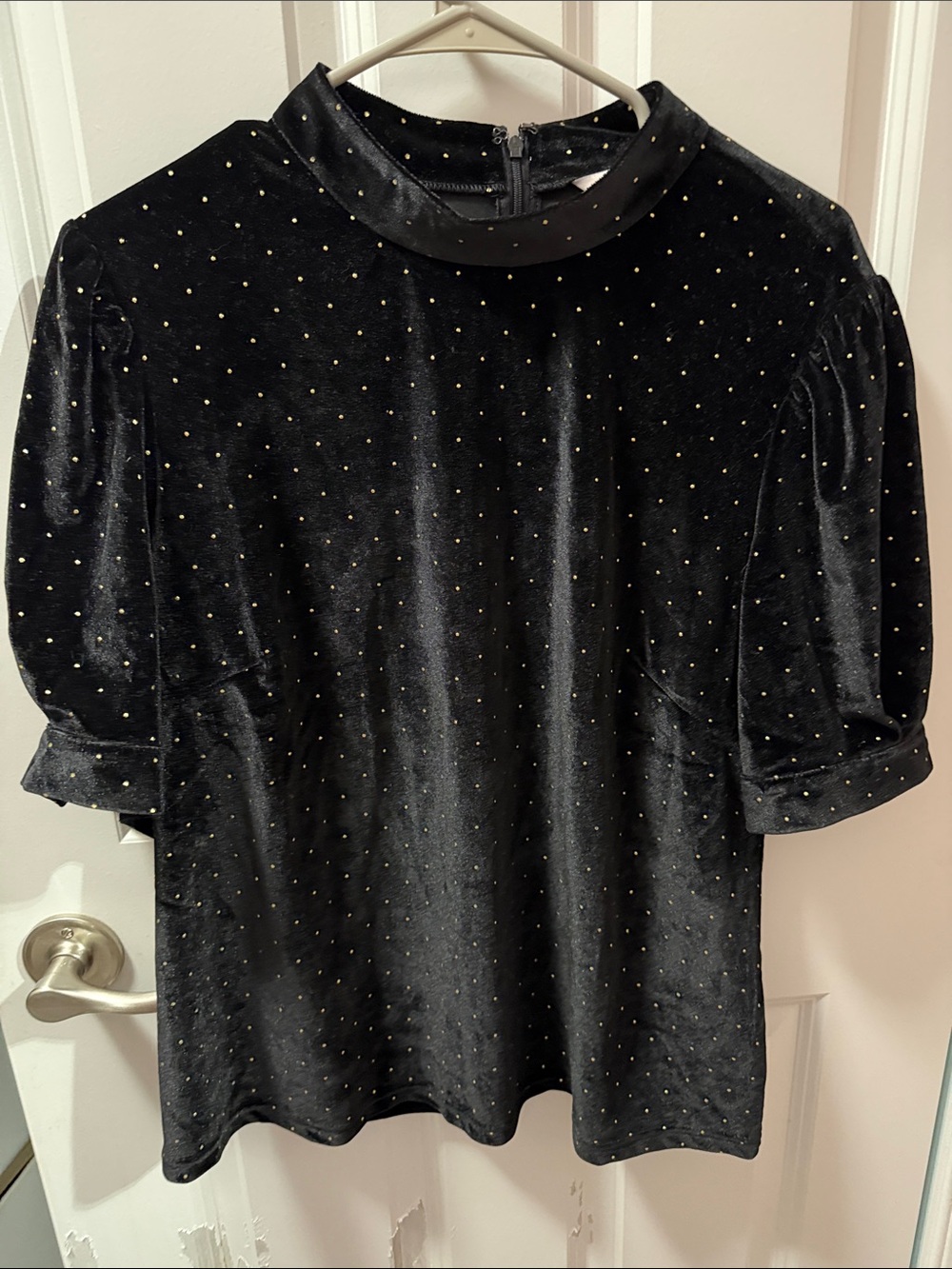 Nanette Lepore Black Velvet Stud-Embellished Puff Sleeve Top